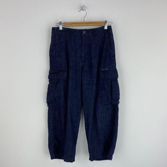DKNY 100% Linen Dark Blue Cargo Pant - Picture 1 of 6